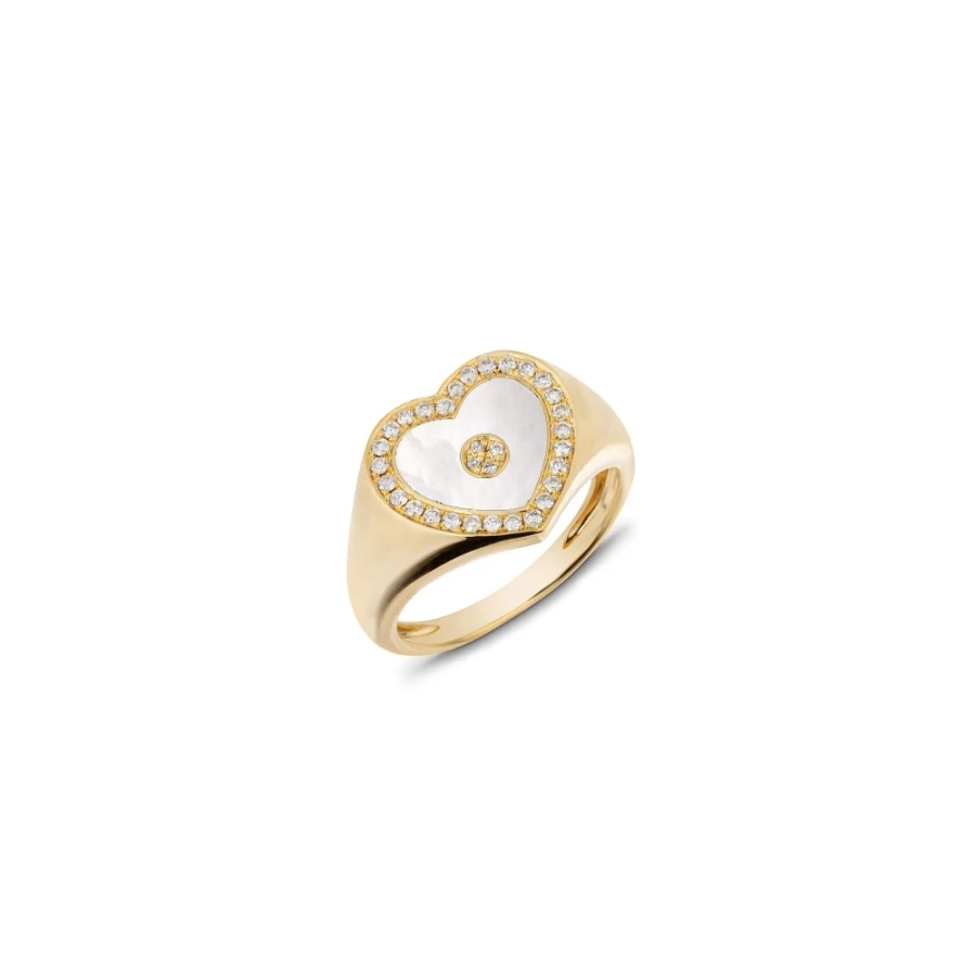 Anissa Kermiche Love Heart Mother Of Pearl Signet Ring for Women - Elegant Pearl & Gold Jewelry
