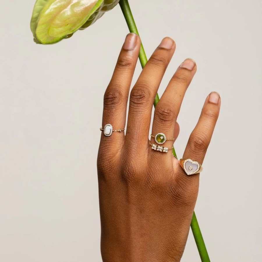 Anissa Kermiche Love Heart Mother Of Pearl Signet Ring for Women - Elegant Pearl & Gold Jewelry